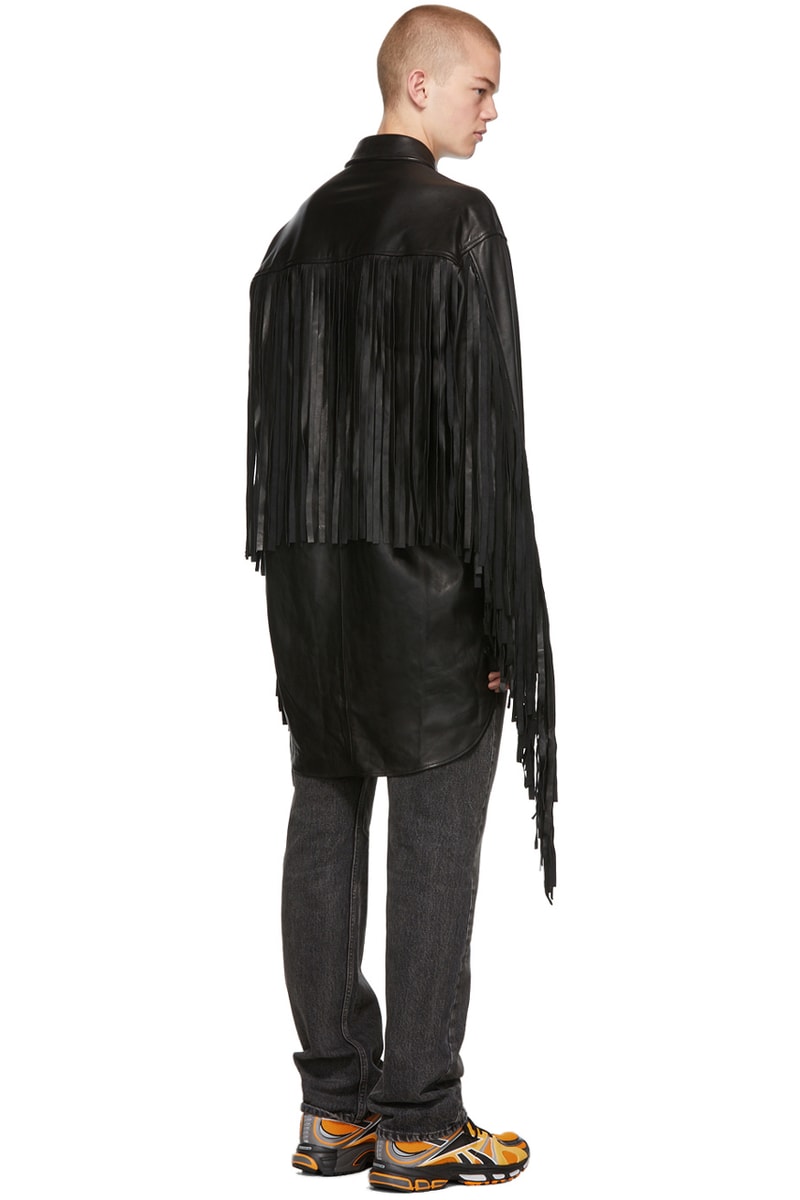 vetements black lambskin leather fringe shirt release fall 2019 collared button down 
