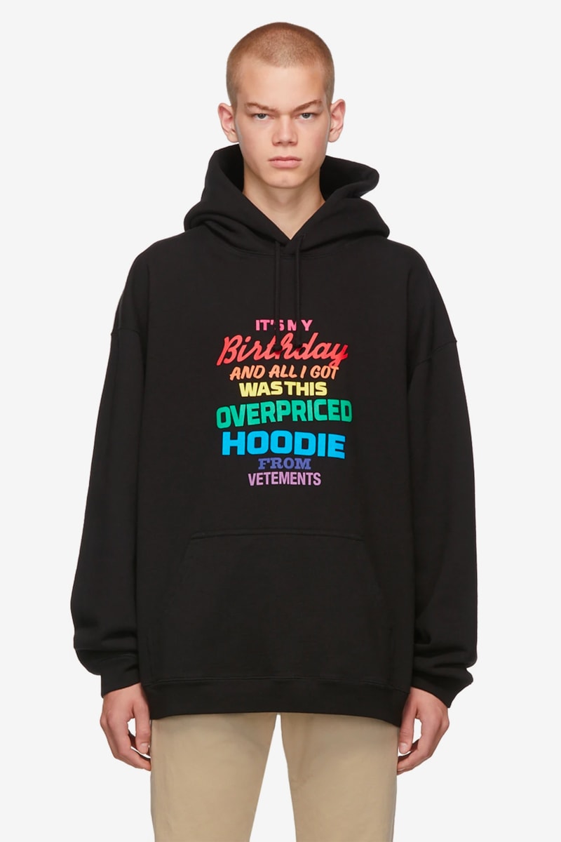 Vetements Black Overpriced Birthday Hoodie colorful block letters demna gvasalia oversized garments sweater pull over pink red orange yellow green blue