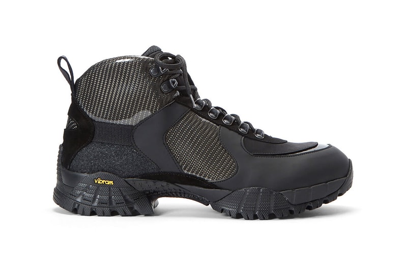 1017 ALYX 9SM Vibram Sole Hiking Boots Black textured brown pony hair rugged high collar shoes footwear sneakers trekking mega grip rubber