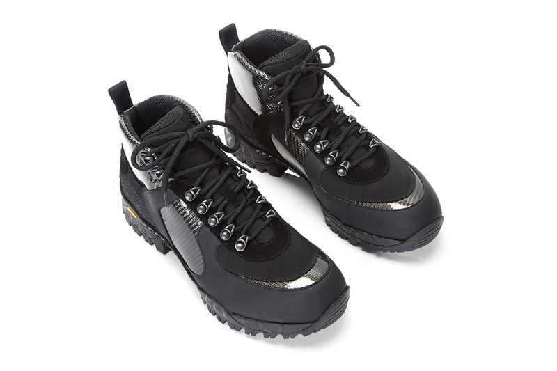 1017 ALYX 9SM Vibram Sole Hiking Boots Black textured brown pony hair rugged high collar shoes footwear sneakers trekking mega grip rubber