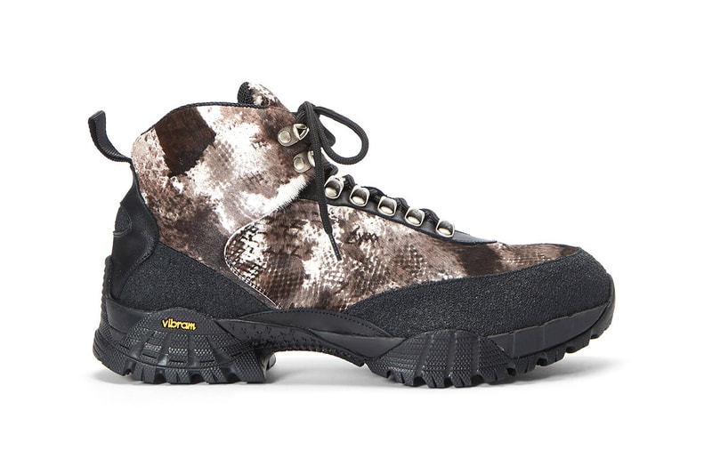 1017 ALYX 9SM Vibram Sole Hiking Boots Black textured brown pony hair rugged high collar shoes footwear sneakers trekking mega grip rubber
