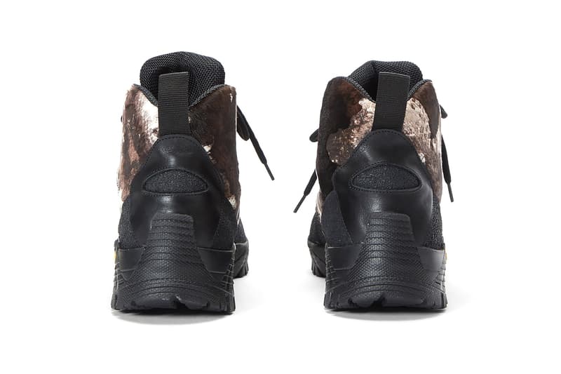 1017 ALYX 9SM Vibram Sole Hiking Boots Black textured brown pony hair rugged high collar shoes footwear sneakers trekking mega grip rubber