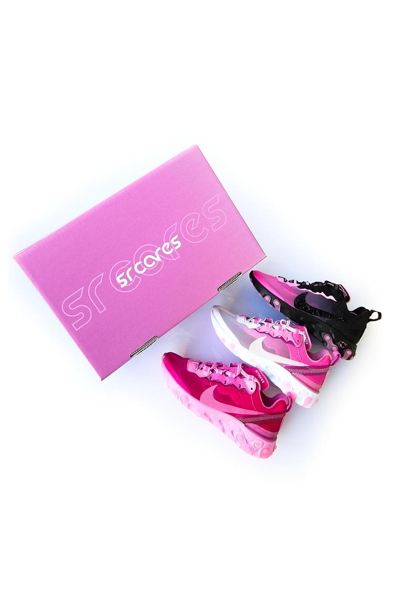 Sneaker Room x Nike React Element 87 Breast Cancer Awareness Pack Swarovski Crystals Limited Edition QuickStrike Pairs Footwear Release Information Charity Fundraising Donations Pink White Black Swoosh