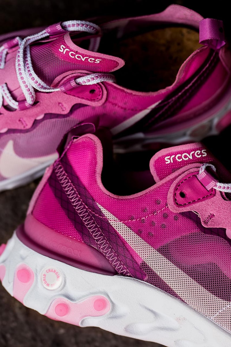 Sneaker Room x Nike React Element 87 Breast Cancer Awareness Pack Swarovski Crystals Limited Edition QuickStrike Pairs Footwear Release Information Charity Fundraising Donations Pink White Black Swoosh