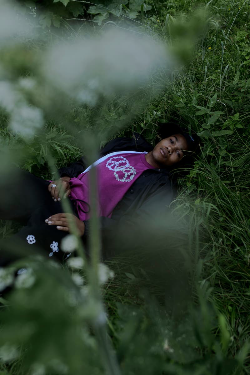 Afield Out Fall 2019 Lookbook Jackets T-shirts Long-Sleeves Hoodies Mountains Sequoia National Park Green Purple White Peace Sign Flowers