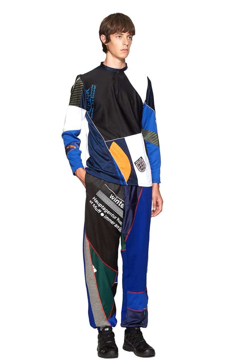 ahluwalia studio patchwork track pants sweater blue long sleeved shirt beige print colorway release fall winter 2019