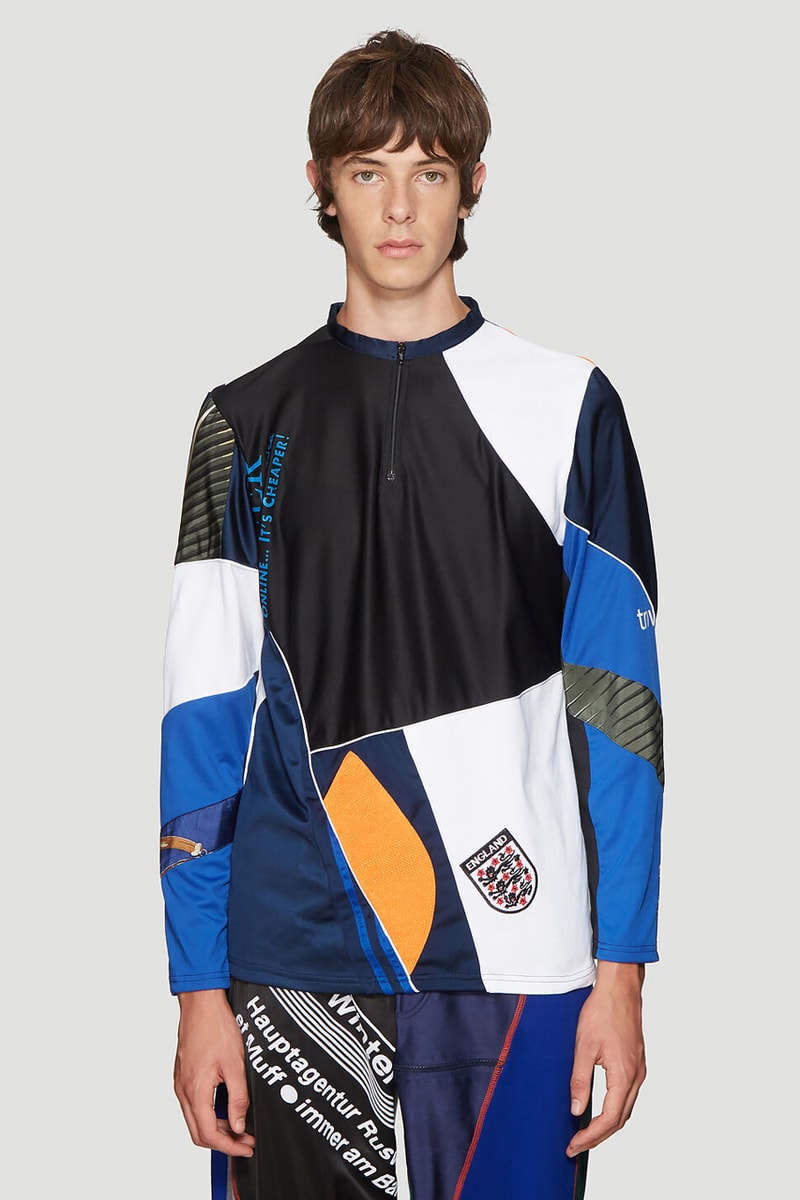 ahluwalia studio patchwork track pants sweater blue long sleeved shirt beige print colorway release fall winter 2019 