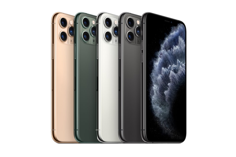 iPhone 11 Pro Max in midnight green next to iPhone 11 in white