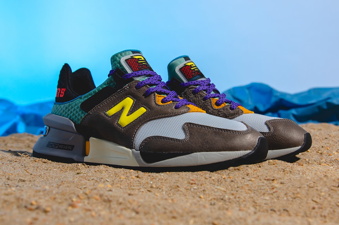 new balance 997s bodega no bad days closer look buy cop purchase grey brown leather teal yellow red 