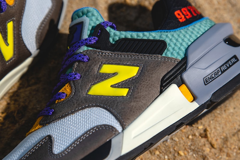 new balance 997s bodega no bad days closer look buy cop purchase grey brown leather teal yellow red 