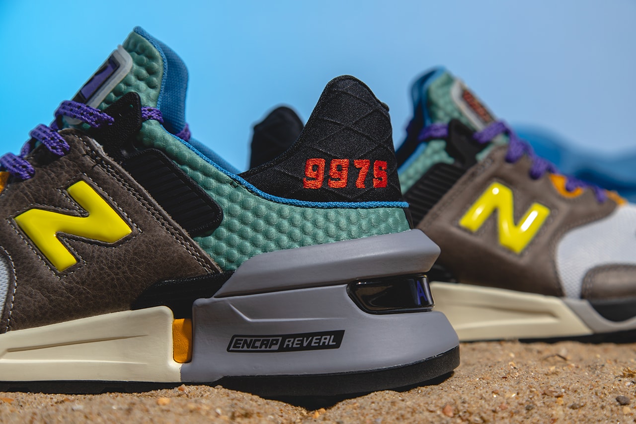 new balance 997s bodega no bad days closer look buy cop purchase grey brown leather teal yellow red 