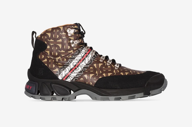 Burberry Black/Brown Monogram Hiking Boots TB Peter Saville footwear outdoors riccardo tisci
