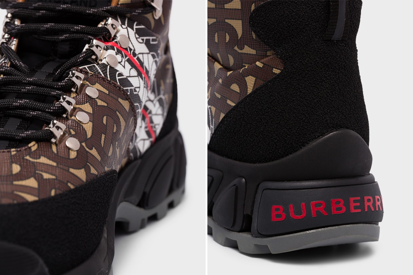 Burberry Black/Brown Monogram Hiking Boots TB Peter Saville footwear outdoors riccardo tisci