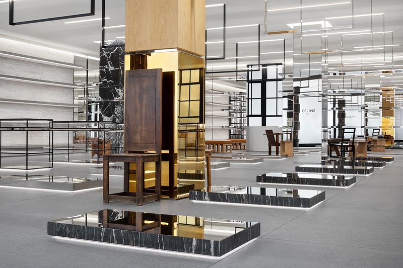 CELINE Mount Street London Store Opening Granite Wood Mirrors Brass Gold 