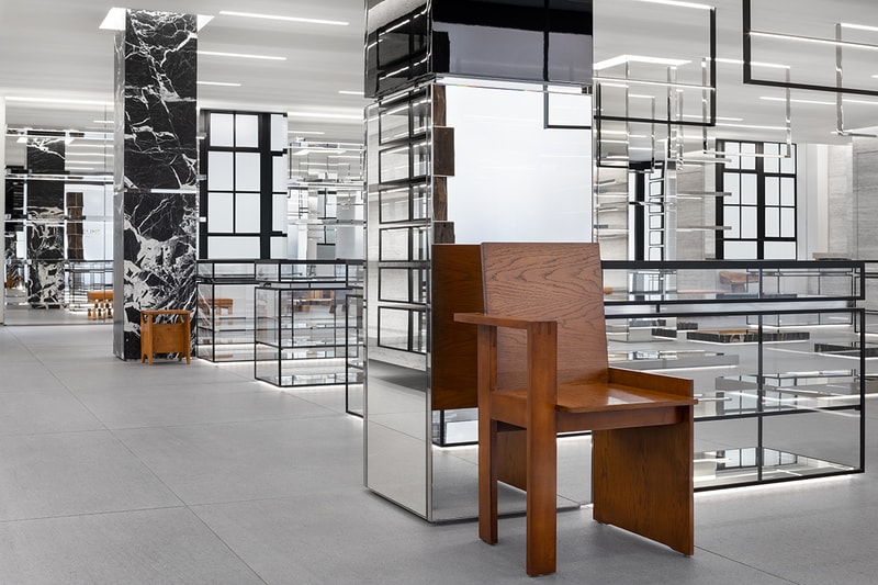CELINE Mount Street London Store Opening Granite Wood Mirrors Brass Gold 