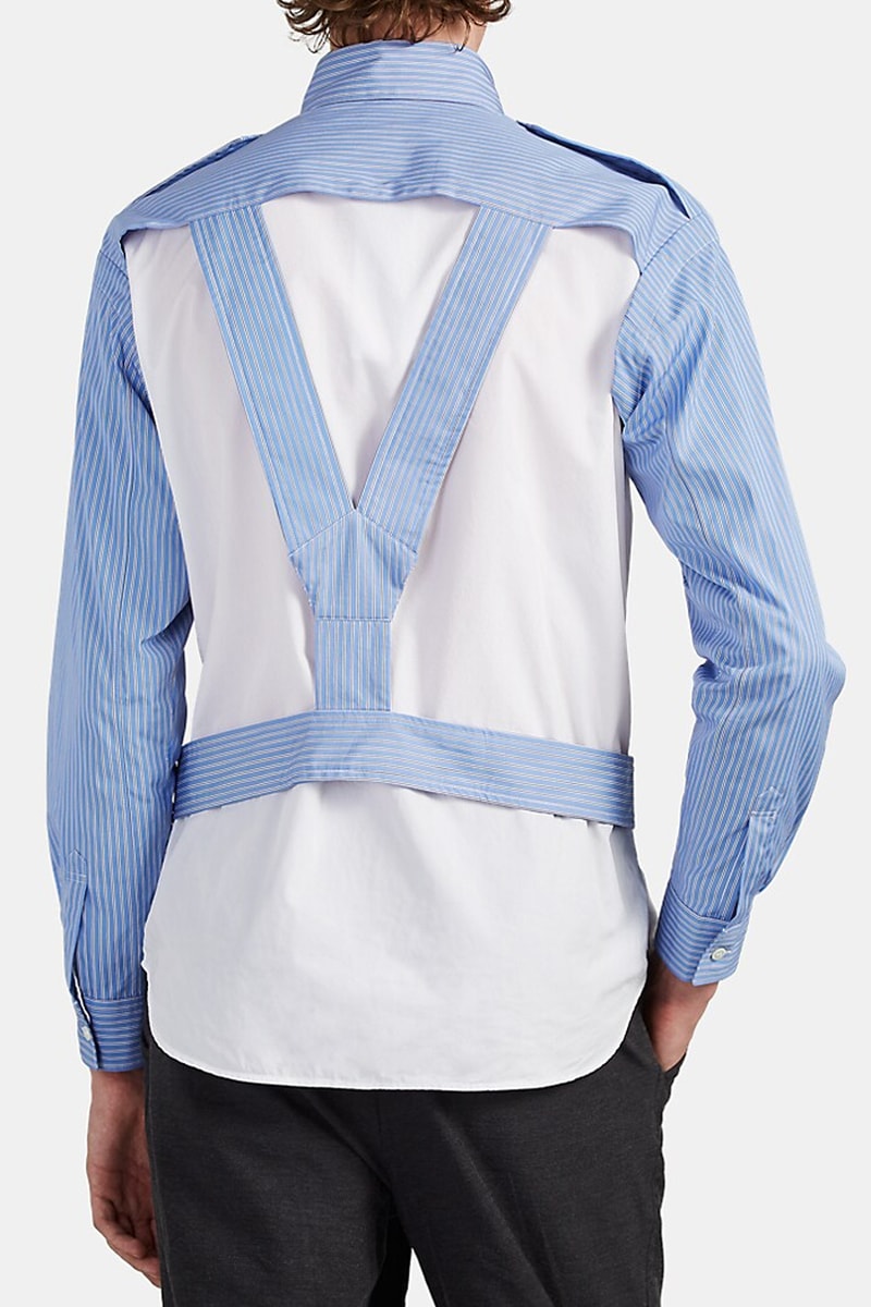 COMME des GARCONS SHIRT Striped Cotton Harness Shirt release fall 2019 blue white navy striped cotton poplin button up 