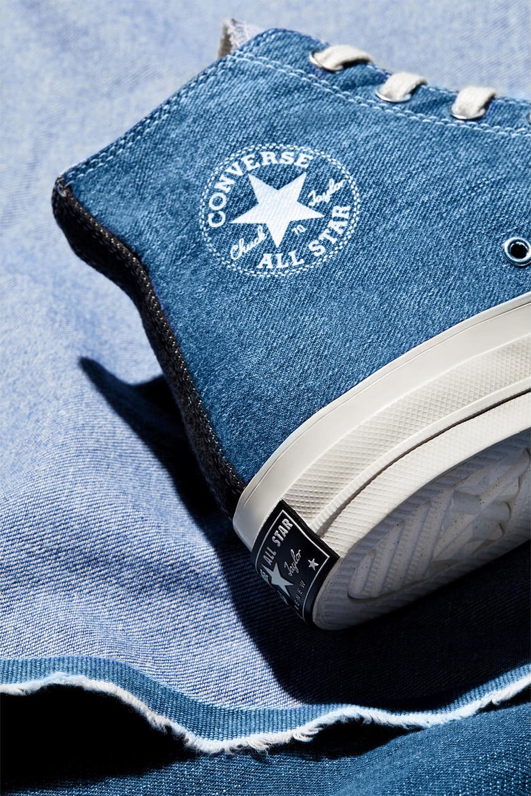 converse renew tri panel denim chuck 70 capsule release information buy cop purchase details sustainable denim sneakers footwear trainers high low beyond retro taylor all star