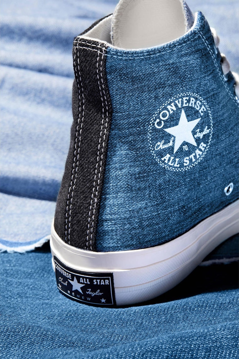 converse renew tri panel denim chuck 70 capsule release information buy cop purchase details sustainable denim sneakers footwear trainers high low beyond retro taylor all star