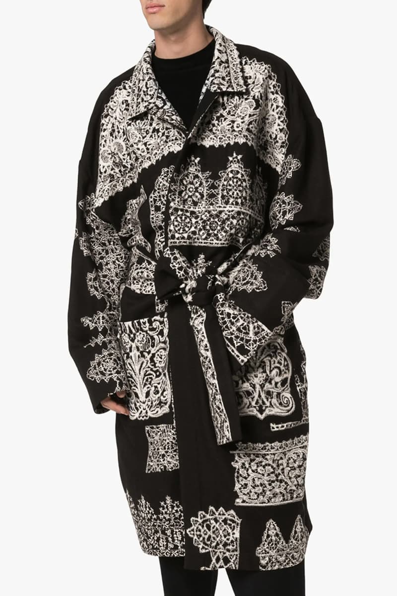 edward crutchley woolmark prize capsule release shop printed wool coat graphic print cuban collar shirt regal animal print shirt loose snake print silk trousers fall 2019 browns