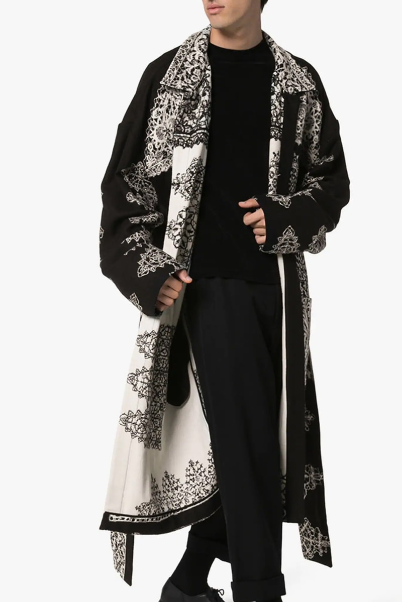 edward crutchley woolmark prize capsule release shop printed wool coat graphic print cuban collar shirt regal animal print shirt loose snake print silk trousers fall 2019 browns