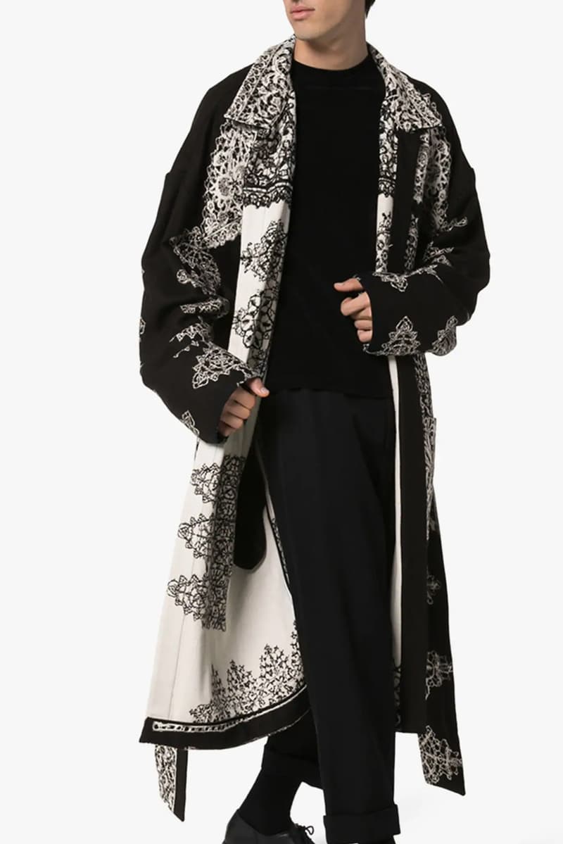 edward crutchley woolmark prize capsule release shop printed wool coat graphic print cuban collar shirt regal animal print shirt loose snake print silk trousers fall 2019 browns