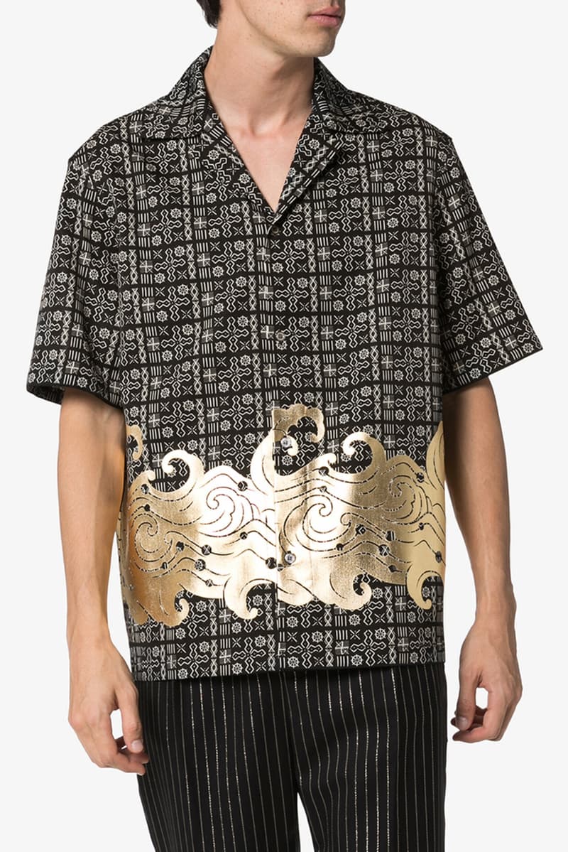 edward crutchley woolmark prize capsule release shop printed wool coat graphic print cuban collar shirt regal animal print shirt loose snake print silk trousers fall 2019 browns