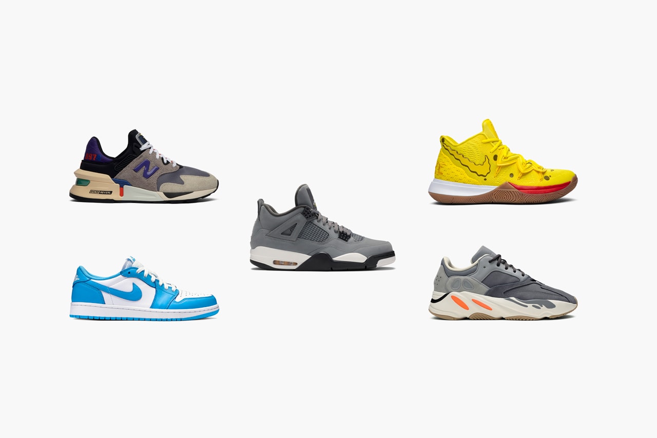 GOAT highlights most popular sneaker releases quarter 3 2019 Nike Asics Jordan Adidas YEEZY Stranger Things Tailwind Spongebob Kyrie 5 Koston 1 Nike SB UNC Jordan 4 Cool Grey AWAKE NY Gel Kayano 5 360 Silver Mint Bodega 997S No Days Off YEEZY 700 Magnet YEEZY 350 Black Non Reflective Sneakers Best Shoes