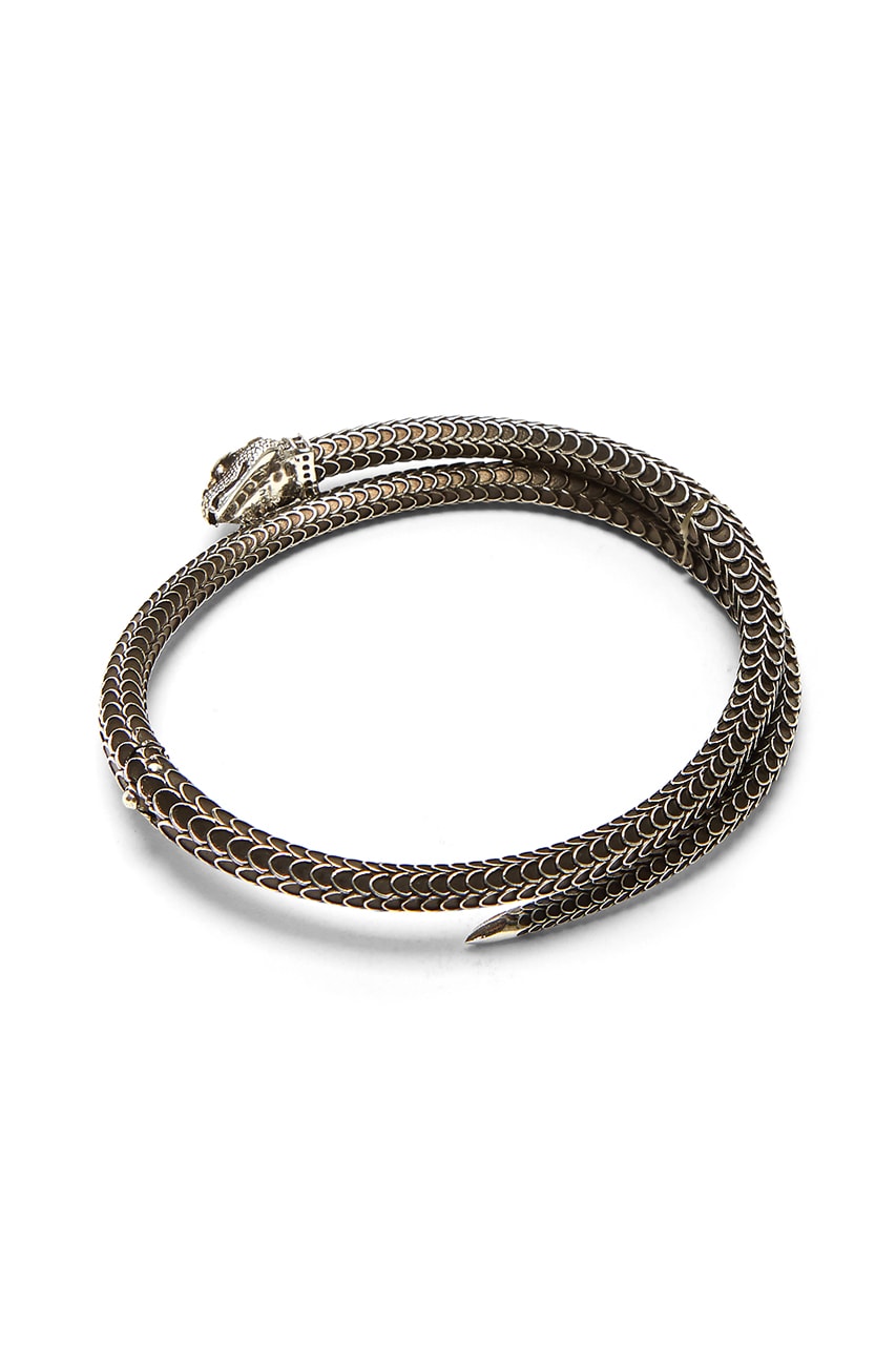 "Gucci Garden" Snake Cuff Bracelet Antique Finish Stacked Ring Engraved Motif Design Alessandro Michele Scales Details 100% Sterling Silver
