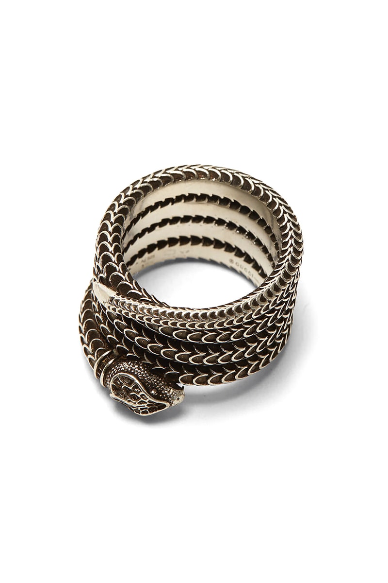 "Gucci Garden" Snake Cuff Bracelet Antique Finish Stacked Ring Engraved Motif Design Alessandro Michele Scales Details 100% Sterling Silver