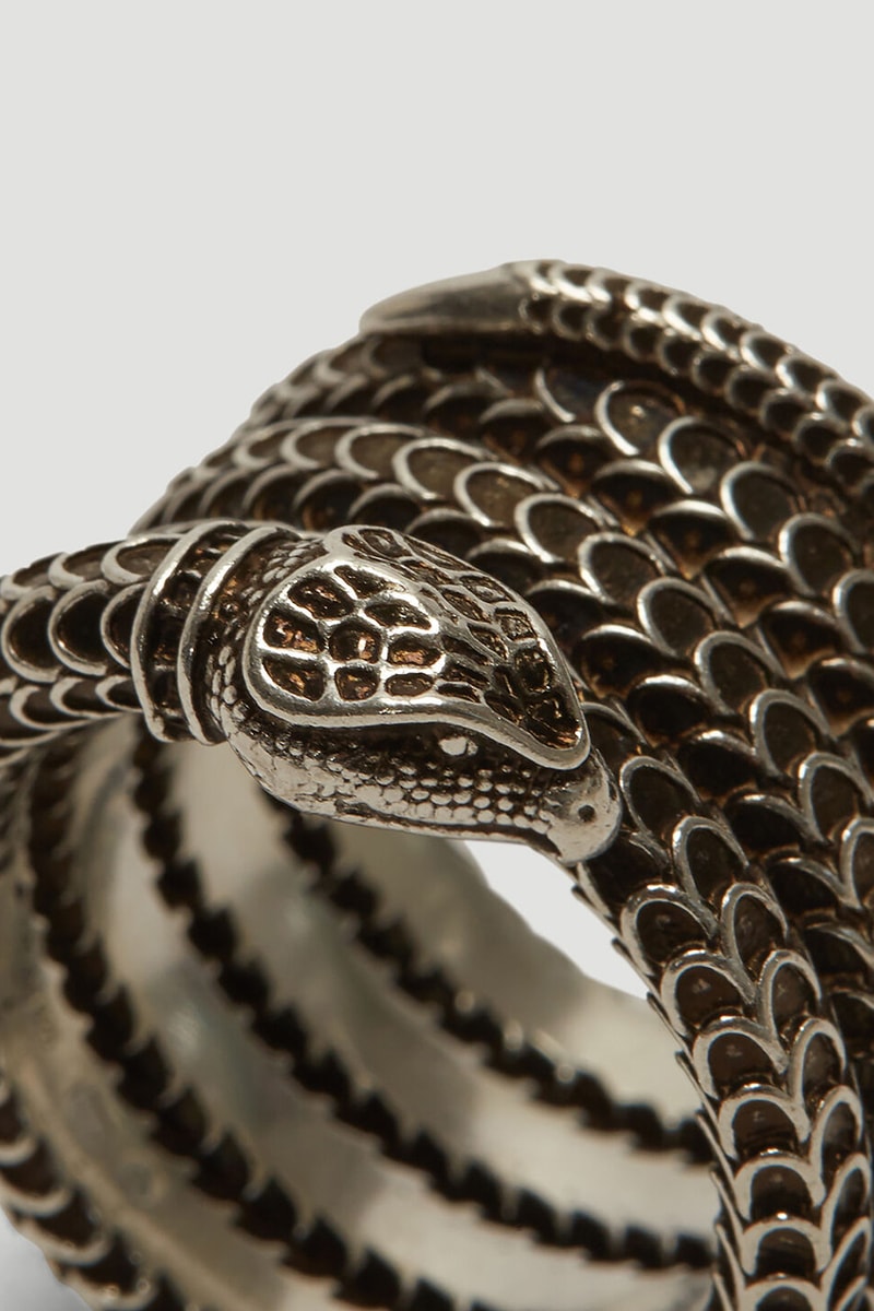 "Gucci Garden" Snake Cuff Bracelet Antique Finish Stacked Ring Engraved Motif Design Alessandro Michele Scales Details 100% Sterling Silver