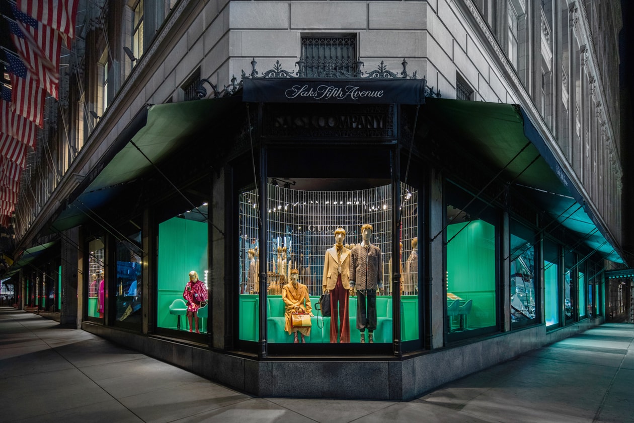 gucci saks exclusive collaboration fall winter 2019 collection new york windows installation takeover alessandro michele mens womens menswear womenswear accessories fragrance memoire dune odeur