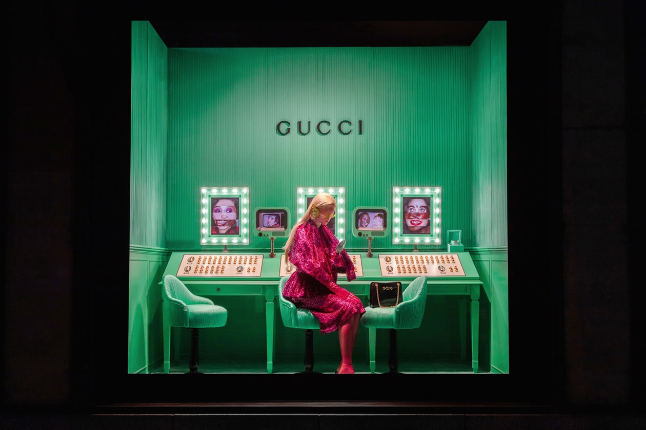 gucci saks exclusive collaboration fall winter 2019 collection new york windows installation takeover alessandro michele mens womens menswear womenswear accessories fragrance memoire dune odeur