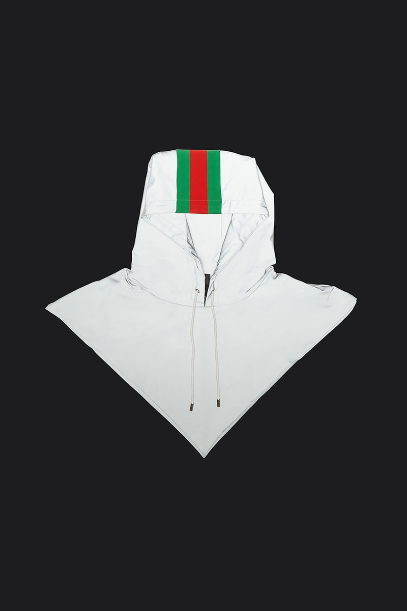 Gucci Signature Stripe Reflective Hood Grey Motif Green Red Technical Fabrication Jacket Addition Accessories Alessandro Michele Fall Winter 2019 FW19 