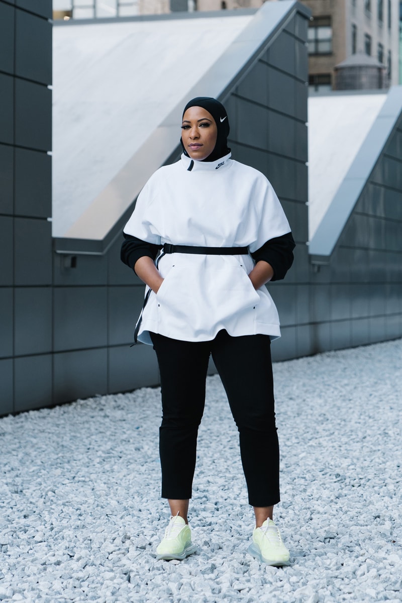 ibtihaj muhammad style nike pro hijab zero carbon sustainble sustainability fashion louella giving back to community climate change action air max 720 neon green streetsnaps interview