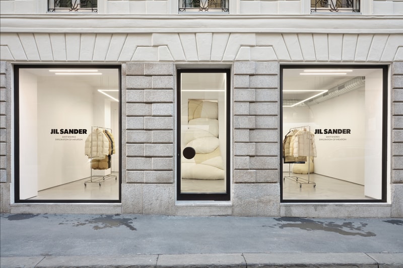 Jil Sander via sant andrea store milan installation space rotating exhibitions monthly gallery luke lucie meier creative director down jackets 