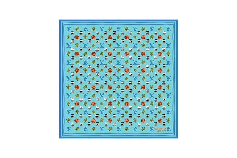 Jonas Wood x Louis Vuitton Textile Accessories Collection American Artist Colorful Motifs Drawings Wraps Scarves Blue Pink Basketballs "LV" Logo 