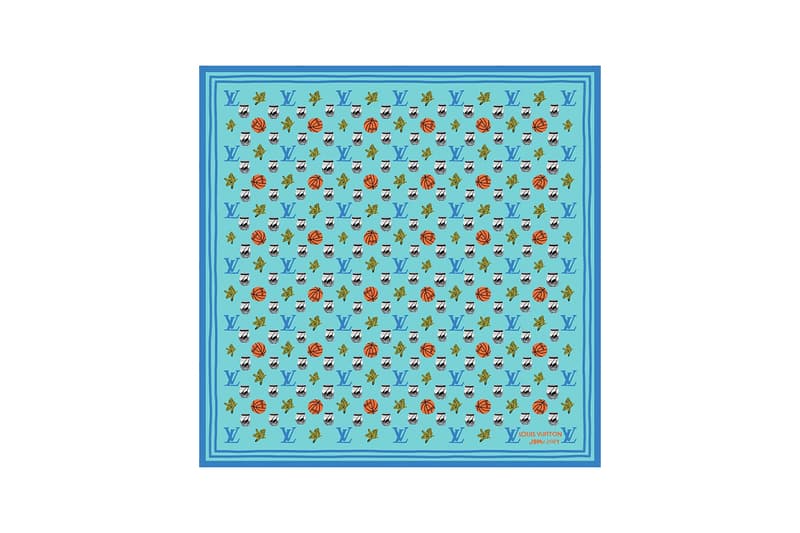 Jonas Wood x Louis Vuitton Textile Accessories Collection American Artist Colorful Motifs Drawings Wraps Scarves Blue Pink Basketballs "LV" Logo