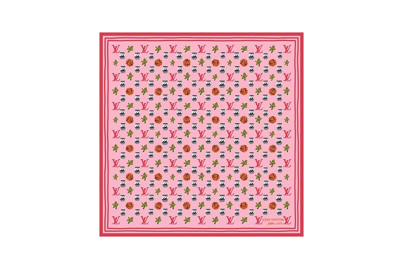 Jonas Wood x Louis Vuitton Textile Accessories Collection American Artist Colorful Motifs Drawings Wraps Scarves Blue Pink Basketballs "LV" Logo 