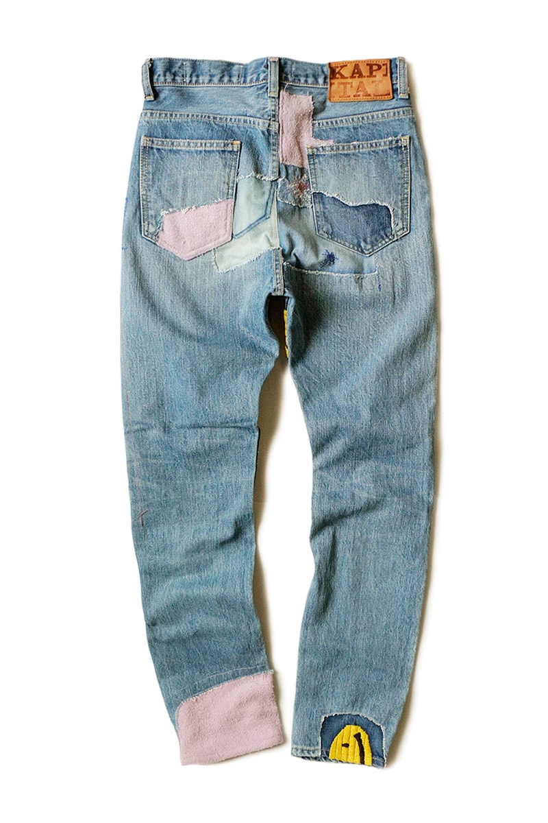 KAPITAL 14oz OKABILLY Gypsy Patch Remake Denim Release Japanese fashion menswear streetwear patchwork cotton jeans pants trousers smiley flower embroidery washed 