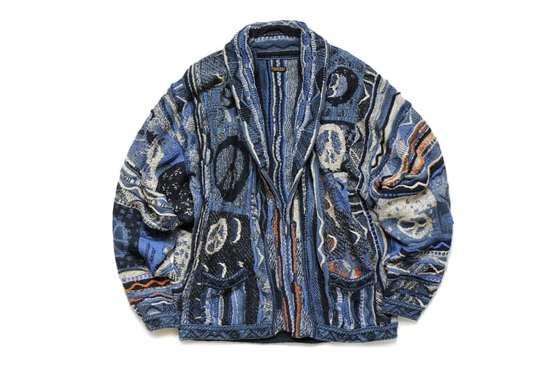 KAPITAL Masterfully Woven 7G Knit BORO GAUDY Cardigan post impressionistic painterly tribal folk indigo orange fall winter 2019 sweater