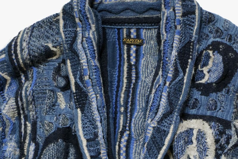 KAPITAL Masterfully Woven 7G Knit BORO GAUDY Cardigan post impressionistic painterly tribal folk indigo orange fall winter 2019 sweater