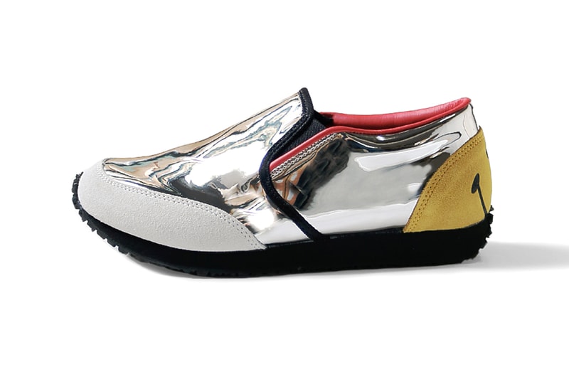 KAPITAL Mirror Leather Heel Smiley Slip On silver reflective red leather black rubber face embroidery footwear sneakers shoes wapi sabi for kapital
