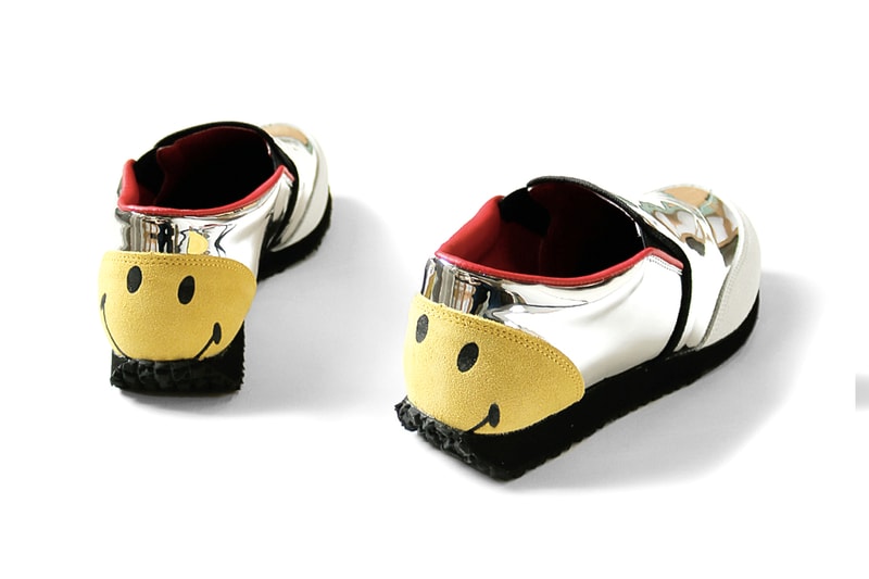 KAPITAL Mirror Leather Heel Smiley Slip On silver reflective red leather black rubber face embroidery footwear sneakers shoes wapi sabi for kapital