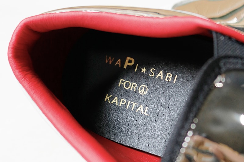 KAPITAL Mirror Leather Heel Smiley Slip On silver reflective red leather black rubber face embroidery footwear sneakers shoes wapi sabi for kapital