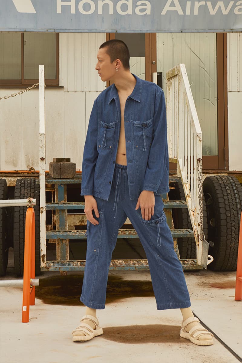 KINDAGARDEN Spring/Summer 2020 Lookbook Collection Work Shirts Trousers Jackets Black Beige Blue “Take me to nowhere/everywhere" Denim Sandals