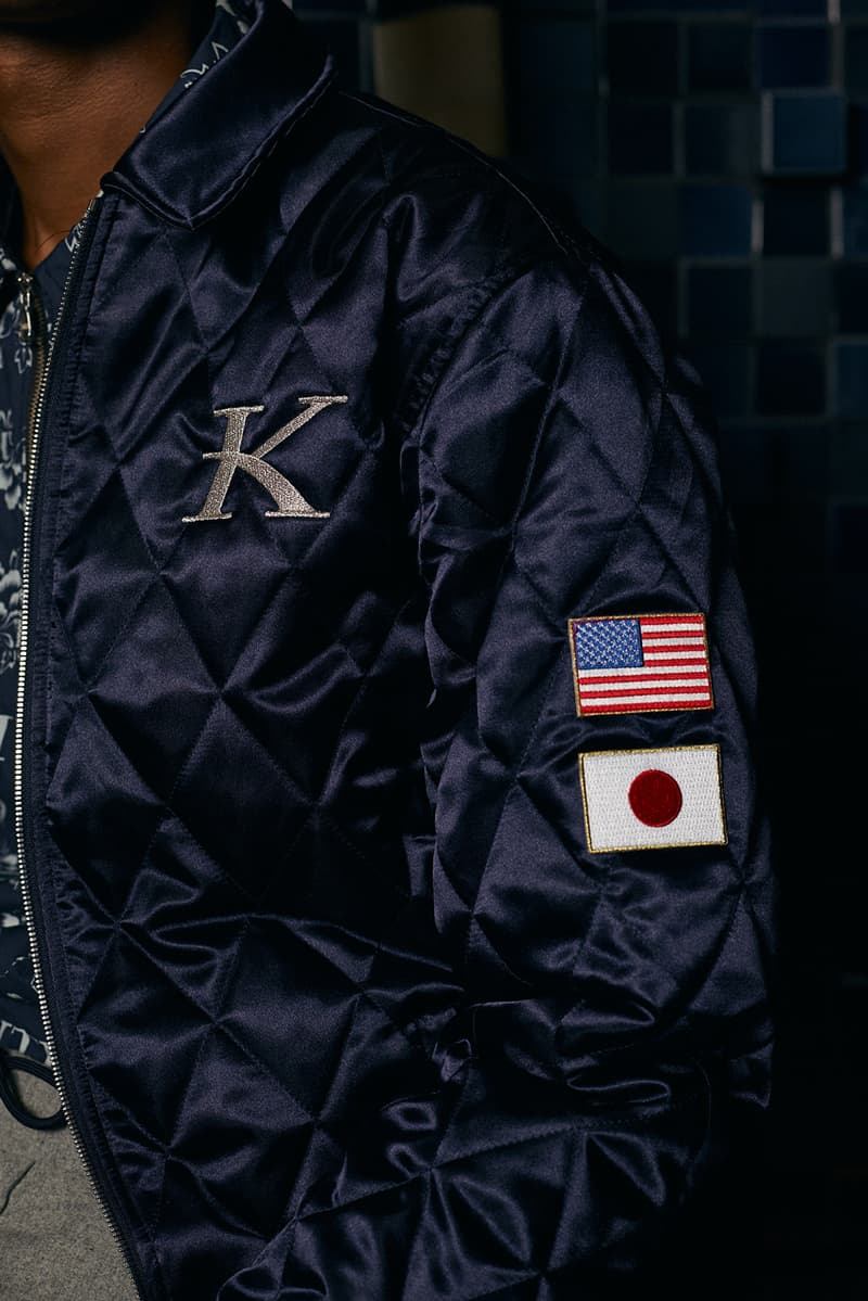 Nobu KITH Capsule Collection New Era Cap Quilted Coaches Jacket Quarter Zip Collared Shirt Sakura Koi Fish Green Pink Black Gray Gold Treats Caramel Soba Cha Swirl Banana Soy French Toast Milkshake collaboration lookbook