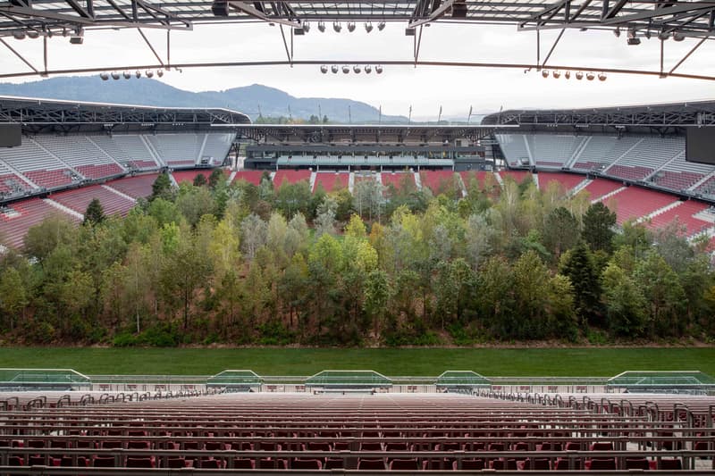 klaus littmann artist for forest the unending attraction of nature installation football stadium worthersee klagenfurt austria art intervention 2019 