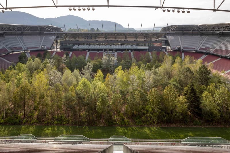 klaus littmann artist for forest the unending attraction of nature installation football stadium worthersee klagenfurt austria art intervention 2019 