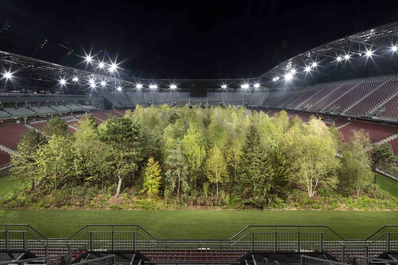 klaus littmann artist for forest the unending attraction of nature installation football stadium worthersee klagenfurt austria art intervention 2019 