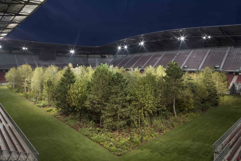 klaus littmann artist for forest the unending attraction of nature installation football stadium worthersee klagenfurt austria art intervention 2019 